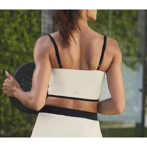 Alo Airbrush Streamlined Bra Tank Ivory Black Padded Sports Bralette Crop Top XS thumbnail 8