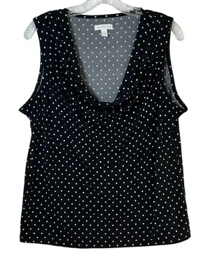 Charter Club Womens Polka Dot Cowl Neck Sleeveless Top Black White XL Stretch thumbnail 1