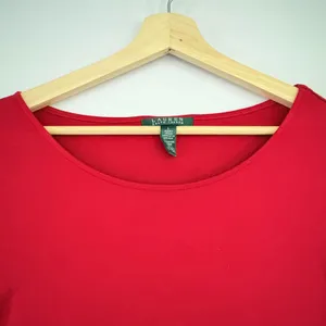 Lauren Ralph Lauren Red‎ Boat Neck Long Sleeve Top Viscose Stretch Large thumbnail 3