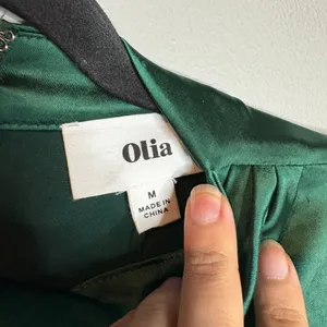 NWT Olia Green Satin Long Sleeve Mini Dress thumbnail 4