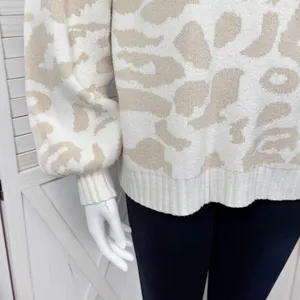 Pink Lily Animal Cheetah Print Balloon Sleeve Sweater Ivory Tan‎ Small thumbnail 7
