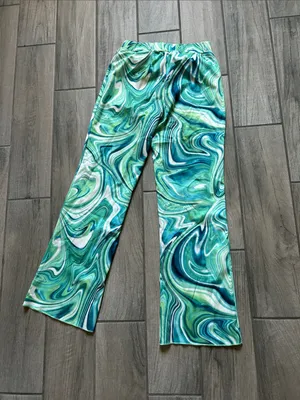 Women’s Boot-Cut Pants with Green Swirl Print thumbnail 3