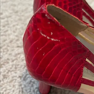J. Renee Vintage Red Croc-Embossed Heels With Sheer Panel thumbnail 7