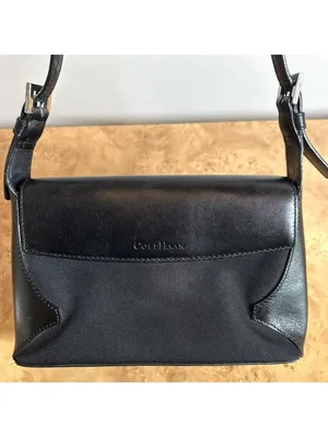 Cole Haan Black Leather & Fabric Shoulder Bag Purse Classic Minimalist thumbnail 3
