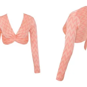 House of CB Bertille ZigZag Peach Long Sleeve Crop Top Small thumbnail 3