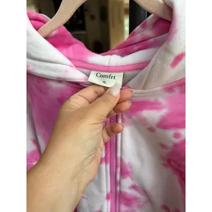 Comfrt "Minimalist Zip Hoodie" Strawberry Swirl pink tie-dye pattern XL thumbnail 3