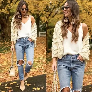 Chicwish Knit Your Love Ivory Heart Shape Pompoms Chunky Knit Cardigan Sweater S thumbnail 9
