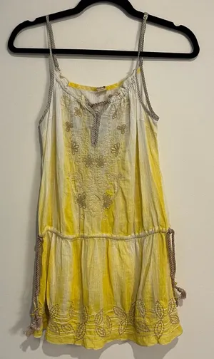 Vintage Y2K Free People Top Sleeveless Tank Yellow Tie Dye Embroidered 6 Small thumbnail 1