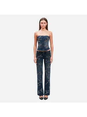 OW Collection Nova Embellished Denim Matching Set Blue Womens Size 36 Small thumbnail 10