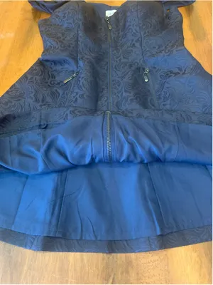 Sherri Hill Mini Dress Size 12 Navy Blue Off-Shoulder Zip Front Vintage style thumbnail 5