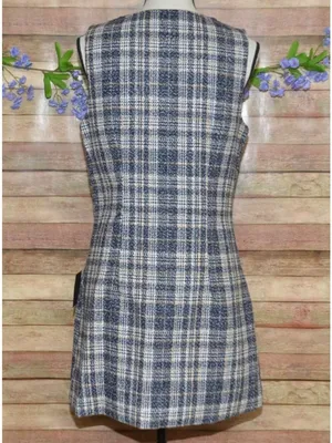 NWT Lulus Posh Arrival Blue Multi Plaid Tweed Mini Dress Size M Academia Preppy thumbnail 7