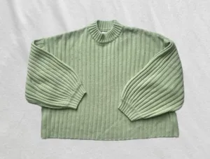 light green ribbed knit mock neck Princess Polly sweater thumbnail 1