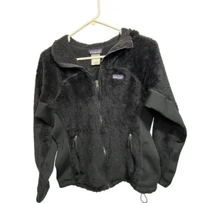 Patagonia Womens Black Fuzzy Full-Zip Hoodie Jacket Size M Polyester Warm & Soft thumbnail 1
