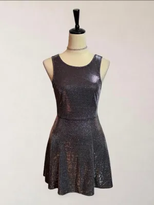 Speechless Metallic Glitter Open Back Skater Mini Dress Size S thumbnail 2