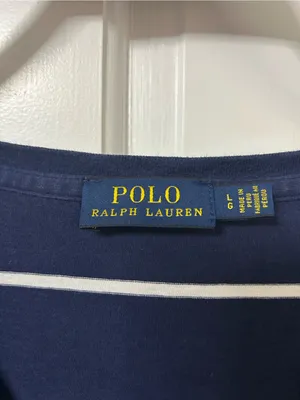 Polo by Ralph Lauren Navy and White Striped V-Neck Tee with Red Pony thumbnail 3
