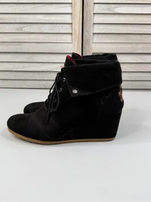 MAD LOVE Women's Black "Shelby" Desert Wedge Lace Up Faux Suede Ankle Bootie-9 thumbnail 2