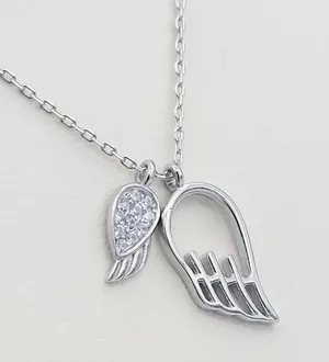 Handmade 925 sterling silver ferry necklace, double charms angel wings thumbnail 5