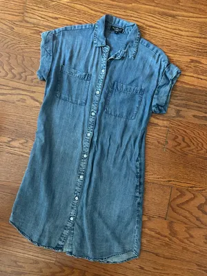 Velvet Heart Chambray Denim Shirt Dress,Size XS Button Down Cap Sleeves Pockets thumbnail 3