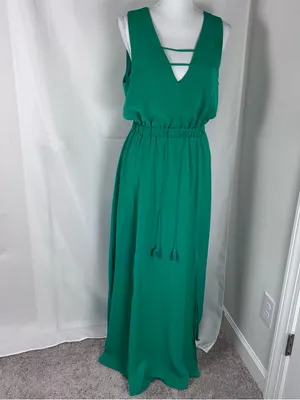 JACK by BB Dakota Emerald Green Maxi Dress M Strappy Slit front thumbnail 4