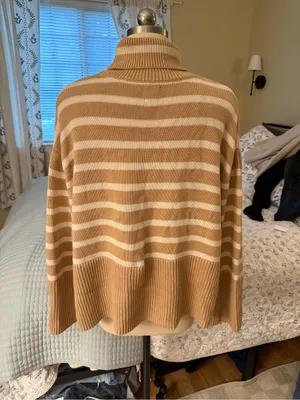 GAP 100% Cotton Striped Camel & Cream Turtleneck Sweater thumbnail 2