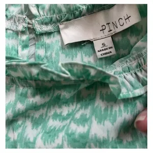 PINCH Womens Green White Printed Tiered Mini Dress Size S Smocked Ruffled Lined thumbnail 4