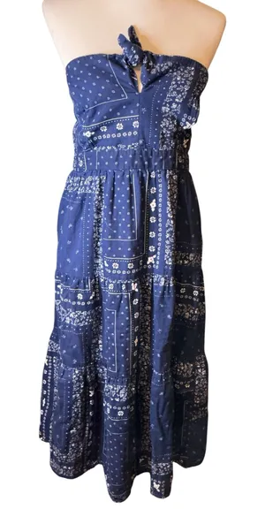 Universal Thread Navy Bandana Print Tiered Strapless Maxi Dress - Size Large thumbnail 1