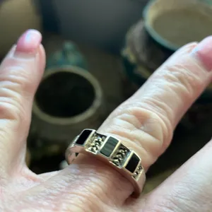Black onxy & marcasite 925 SS ring thumbnail 2
