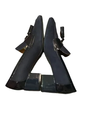 Donald Pliner 8 Kressida Tassel Loafer Pumps Blue Suede patent Block Heel Chunky thumbnail 5