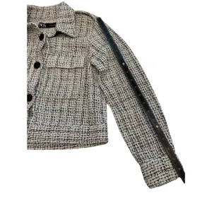 Zara Women's Black/White Tweed Pattern Button Front Collared Pocket Jacket, XS thumbnail 14