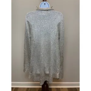 Boston Proper Open‑Knit Sequin Wrap Size M Beige Champagne Lightweight Layer thumbnail 2