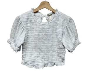 Free People Women Top Sz M White Smocked Puff Sleeve Cottage Coquette Ruffle‎ thumbnail 1