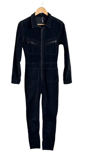 Free People Corduroy Jumpsuit Black Utility Zip Front Coveralls Small thumbnail 1
