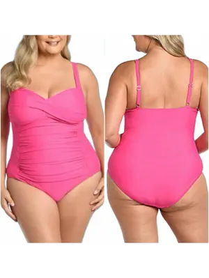 Sonnet Shores Malibu Pink One Piece Ruched Plus Size Swimsuit 24W thumbnail 2