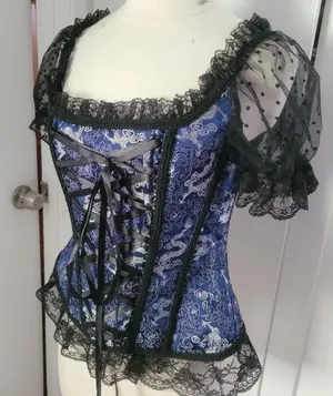 New corset with dragons royal blue and Black Lace-Up Women's Top L/M thumbnail 1
