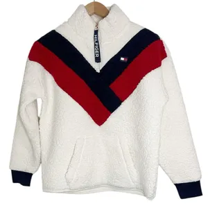 Tommy Hilfiger Women’s Chevron Fleece Sherpa Quarter zip Sweatshirt Jacket sz S thumbnail 2