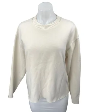 Zara Women's Cream White Knit Long Sleeve Crew Neck Sweatshirt Sweater Top Sz L thumbnail 1
