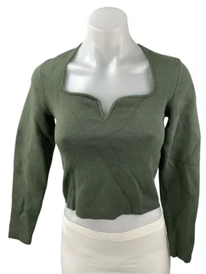 Abercrombie & Fitch Womens Green Knit Square Neck Long Sleeve Crop Sweater Top S thumbnail 1