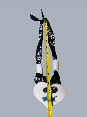 Handmade Blue Bandana White Ceramic Heart W/ Ducks 11” Necklace USA Made thumbnail 6