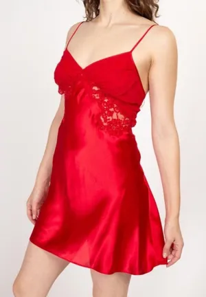 Victoria's Secret Gold Label vintage red satin slip dress size Medium thumbnail 1