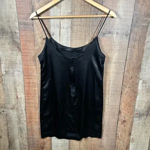 Vintage 90s United Colors of Benetton Black Satin Slip Mini Dress Italy Small thumbnail 5