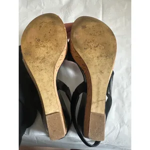 Franco Sarto Blink Black Patent Leather Cork Wedge Slingback Sandals Women 8M thumbnail 4
