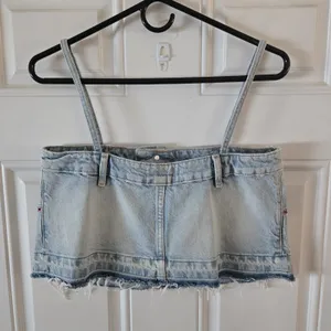 ZARA NWT Denim Crop Tank Top Womens S Spaghetti Strap Raw Hem Y2K Grunge thumbnail 4