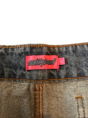 Edikted Pleated Hem low rise Washed Denim Mini Skirt Y2K, festival Western XL thumbnail 5