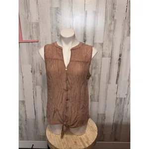 Perception Concept Mauve Pink Sleeveless Top Womens Size Large L Lace Tie Front thumbnail 6