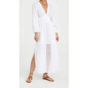 Rebecca Taylor Long Smock Waist Linen &‎ Crochet Dress Size Large thumbnail 6