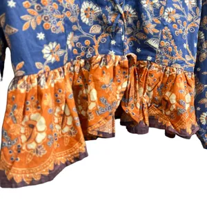 House of Harlow 1960 Peplum Top Women‎ S Blue Floral Lace-Up Boho Puff Sleeve thumbnail 10