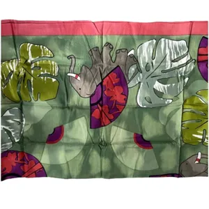 Gifts de l'Oriental Bangkok Elephant Tropical Leaf Square Scarf‎ Green Pink thumbnail 2