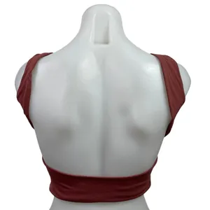Qinsen Red Sleeveless High Neck Open Back Backless Tank Cami Crop Top Size M thumbnail 3