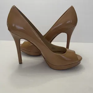 Saks 5th Avenue Patent Leather Platform Peep Toe Heels Tan‎ Nude Womens 10 thumbnail 8
