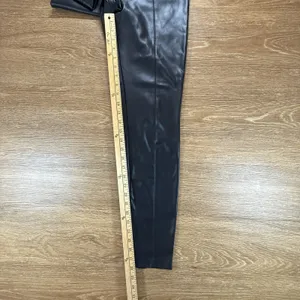 Zara Women's M Black Faux Leather Pants High Rise Slim Leg Pull On Stretch Edgy thumbnail 5